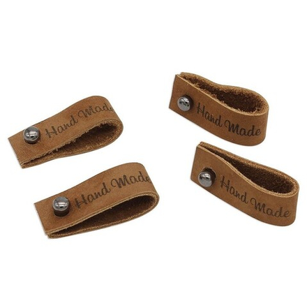 Кожаная бирка с кнопкой Hand Made 1,3*7см, цв. коричневый