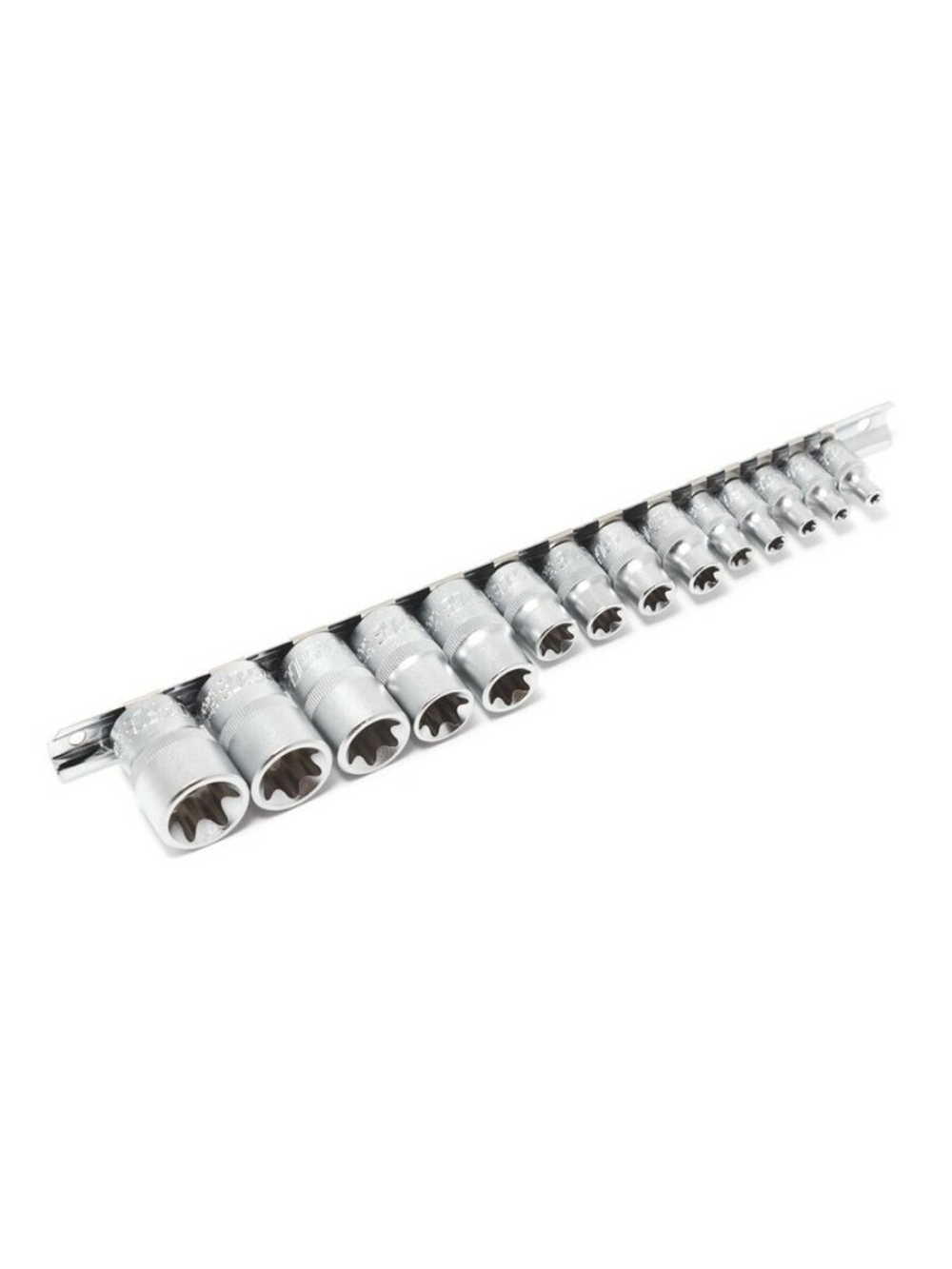 Набор головок Е-профиль 15пр. 1/4''&amp;3/8''&amp;1/2''(1/4''Е4-Е8,3/8''Е10-Е14,1/2''Е16-Е24) на планке Forsage F-4158