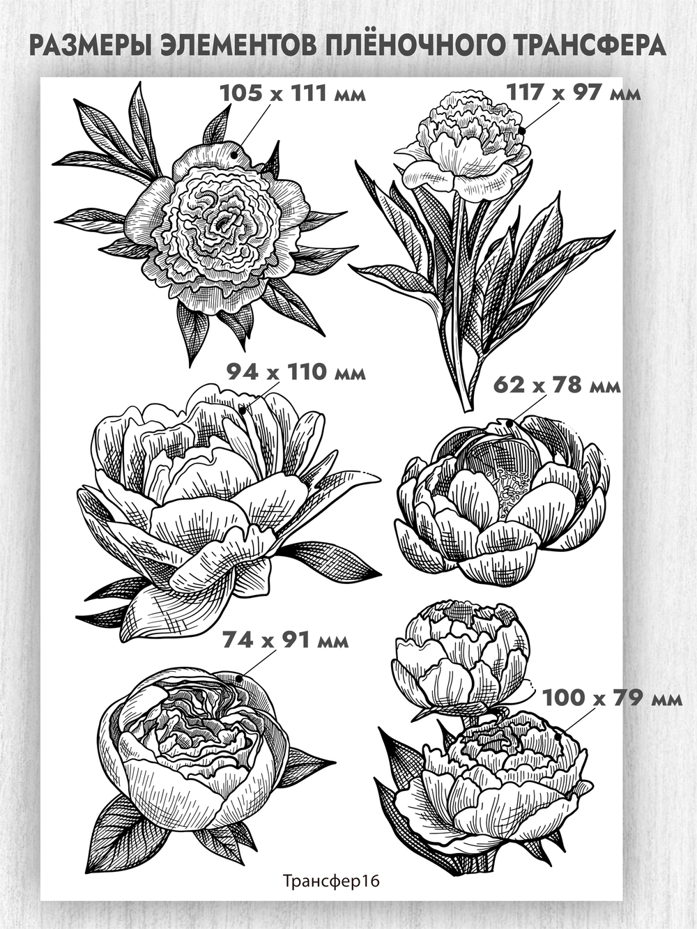 Трансфер для декупажа переводной рисунок для поверхностей пион 016