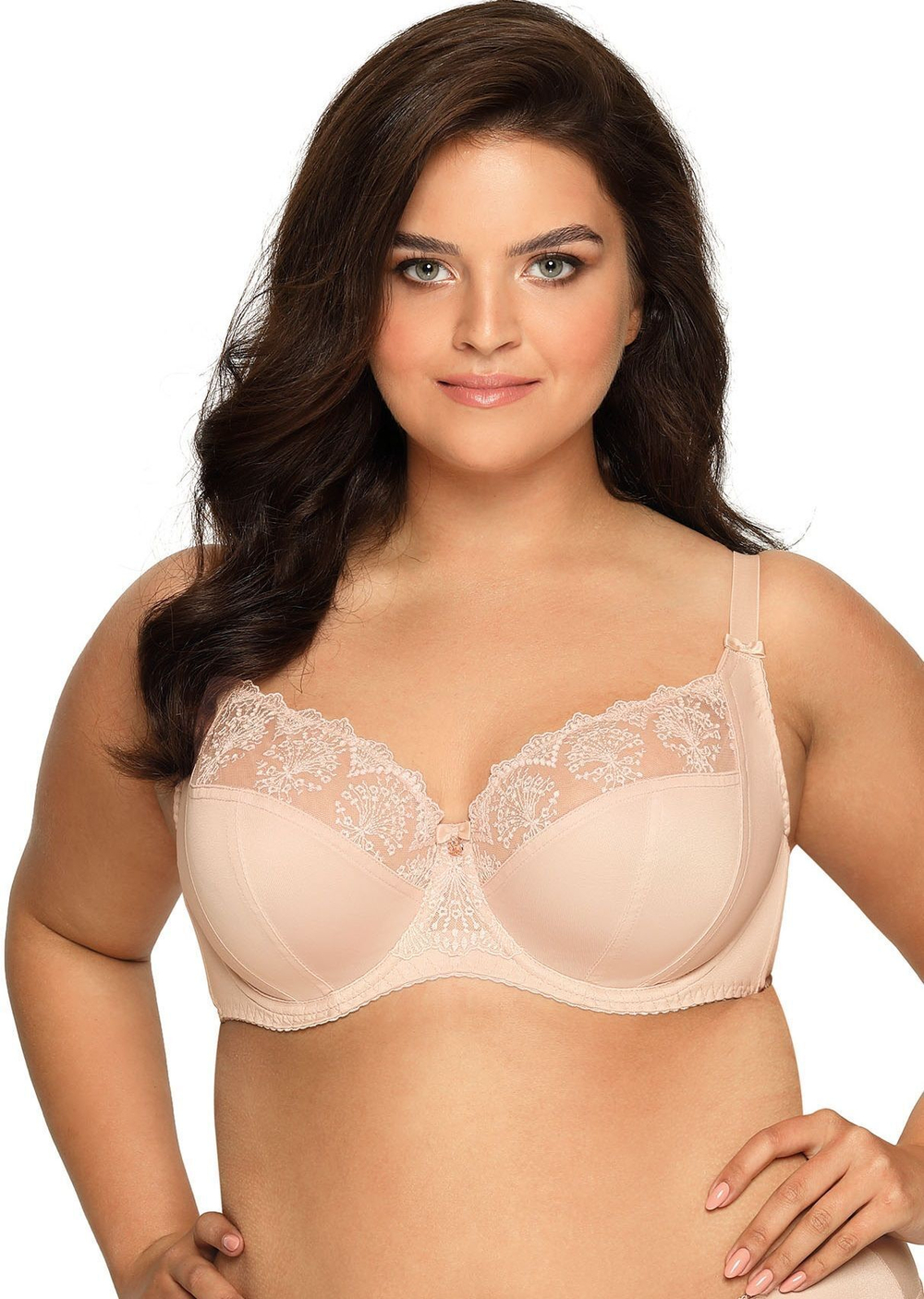 Бюстгальтер plus size на косточках с нежными кружевными элементами (Размер: 80J) (Цвет: телесный)