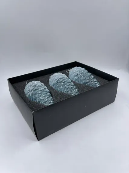 Набор елочных шишек Лесная Прохлада 14х6 см., голубой, стекло, 3 шт., Christmas DeLuxe (13121)