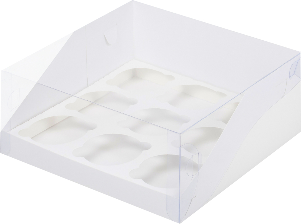 Коробка на 9 капкейков с пластиковой крышкой 23,5 х 23,5 х 10 см, белая