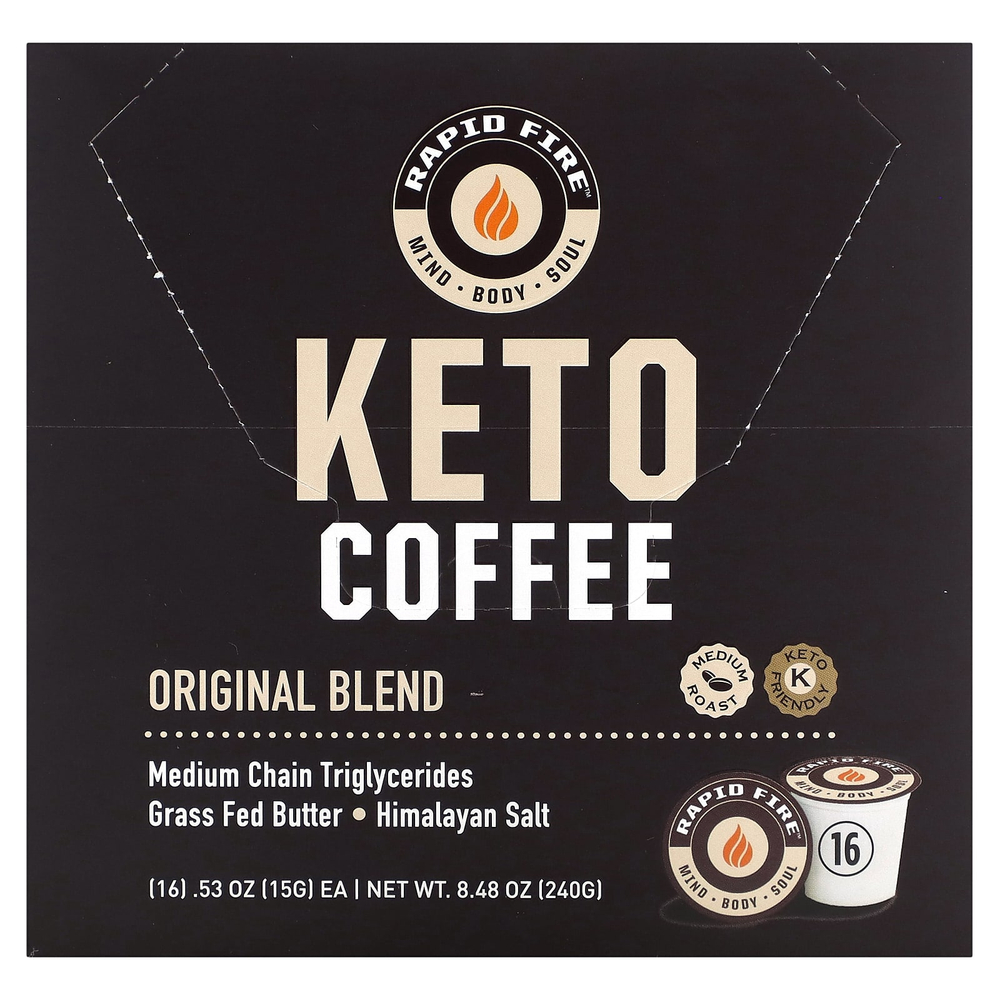 RAPIDFIRE, Keto Coffee Pods, оригинальная смесь, средней обжарки, 16 капсул по 15 г (0,53 унции)