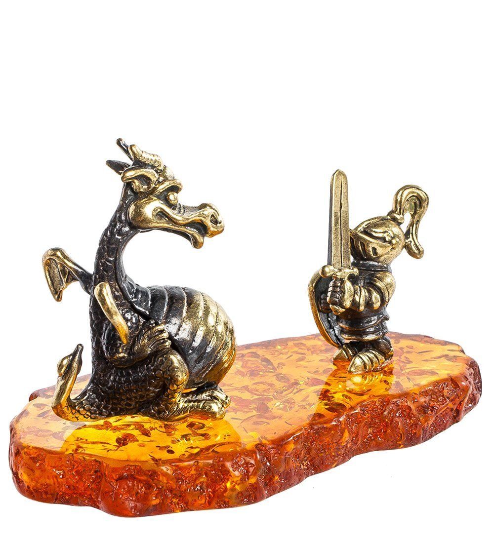 Народные промыслы AM- 533 Фигурка «Рыцарь с драконом» (латунь, янтарь)