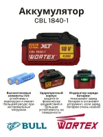 Аккумулятор для электроинструмента WORTEX CBL 1840-1 18.0 В, 4.0 А*ч, Li-Ion ALL1 0329187