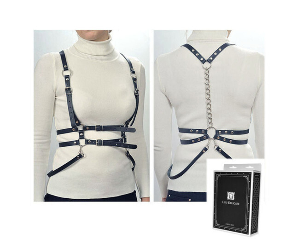 Кожаная портупея с никелированной фурнитурой, 44-48 (Цвет: черный)