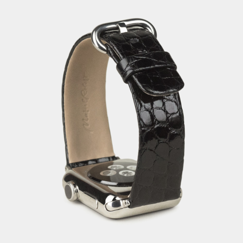 Ремешок для Apple Watch 44/45/46 mm из кожи аллигатора, цвета черный лак