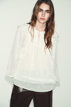 ZARA БЛУЗА СО СКЛАДКАМИ И ВОЛАНАМИ, ЭКРЮ
