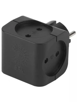 Тройник SP-4-B ЭРА розетка электрический / Разветвитель без заземления, 4 розетки, 16А, черный