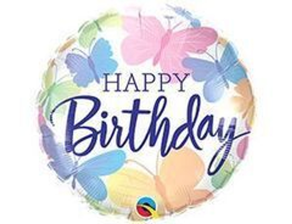 Q 18" Круг, Happy birthday! Бабочки, акварель, 1шт.