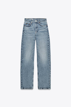 ZARA ДЖИНСЫ TRF MOM FIT HIGH WAIST, СЕРО-СИНИЙ