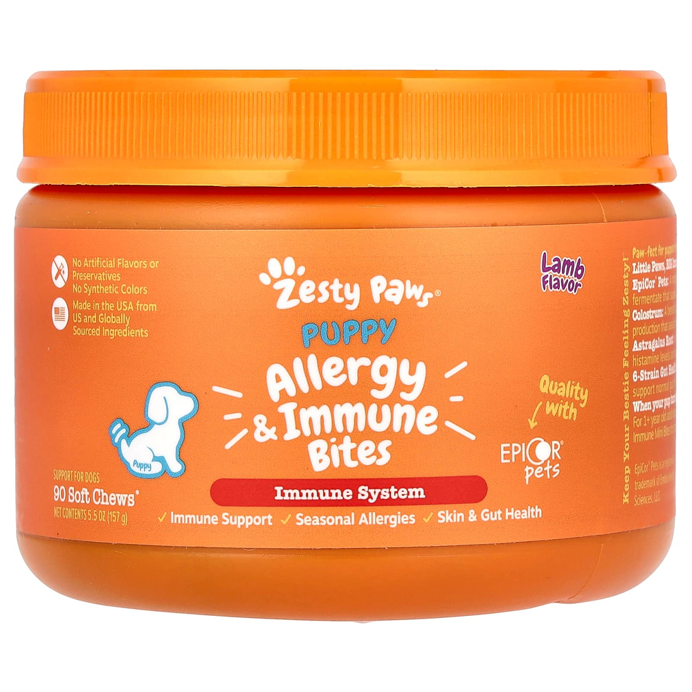 Zesty Paws, Puppy Allergy & Immune Bites, для собак, для щенков, баранина, 90 жевательных таблеток, 157 г (5,5 унции)