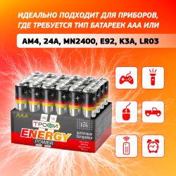 Батарейки Трофи LR03-24 bulk ENERGY POWER Alkaline