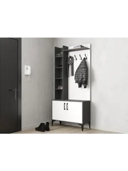 Прихожая с вешалкой и обувницей Графит 80х40х202