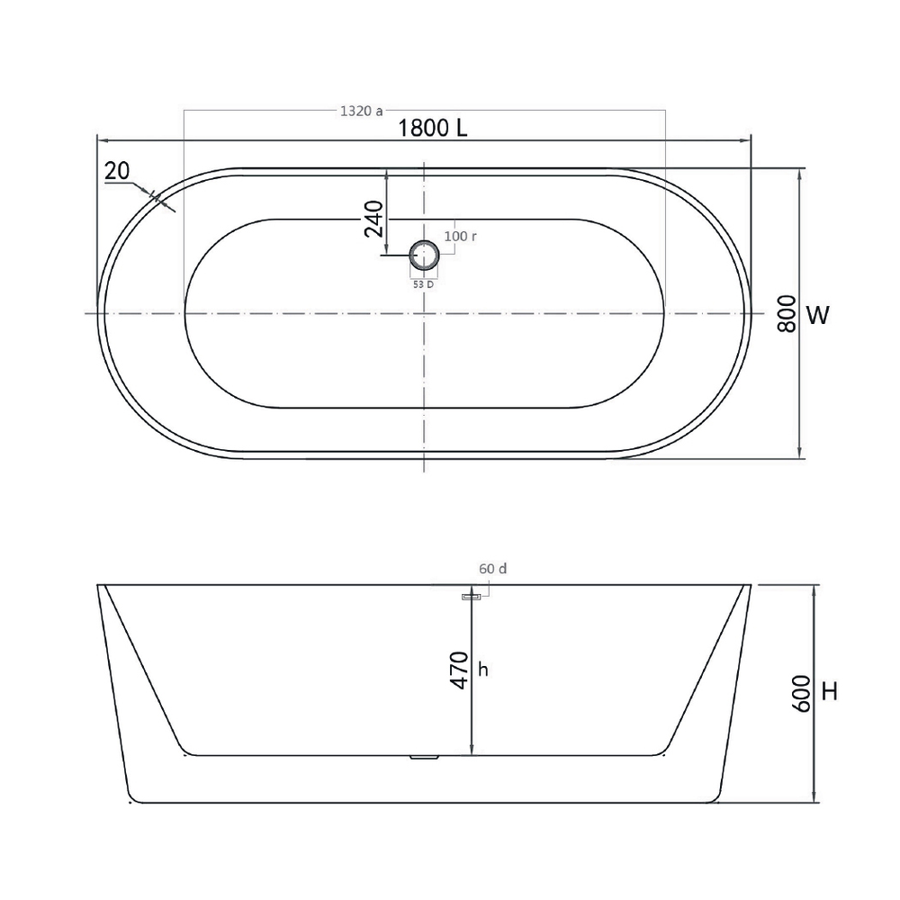 Ванна отдельностоящая EMMA, 180х80, слив-перелив Click-Clack тип O, белая/хром, ST-EMMA18080FO-BNCR