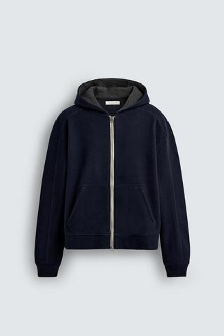 ZARA ФЕТРОВОЕ ХУДИ С КАПЮШОНОМ, МОРСКОЙ СИНИЙ