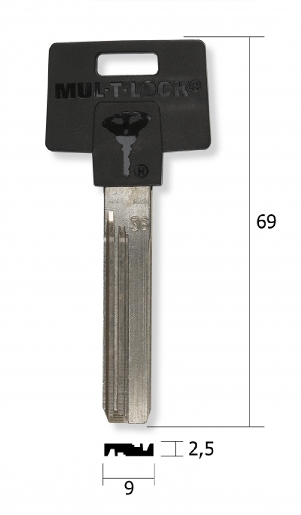 Заготовка вертикального ключа 10453 Mul-T-Lock 036 Orig "SuperLock" (MUL-T5.P)