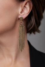 Серьги пусеты с длинными цепочками, оттенок золото антик