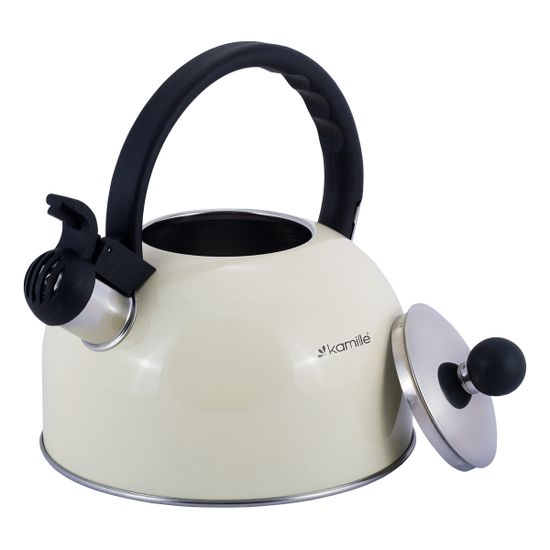Чайник 2,5 л из нержавеющей стали со свистком Kamille KM-0679 и черной бакелитовой ручкой