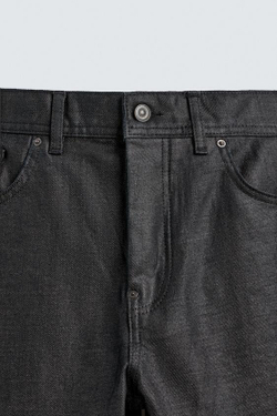 ZARA ДЖИНСЫ ПРЯМОГО КРОЯ С ВОЩЕНЫМ ПОКРЫТИЕМ, СИНИЙ