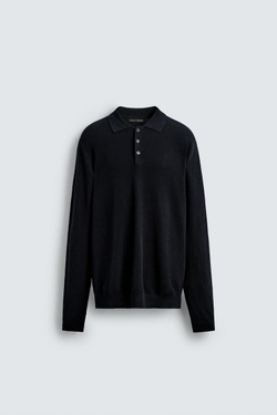 ZARA ТРИКОТАЖНОЕ ПОЛО ИЗ ХЛОПКА И ЛИОЦЕЛЛА, МОРСКОЙ СИНИЙ