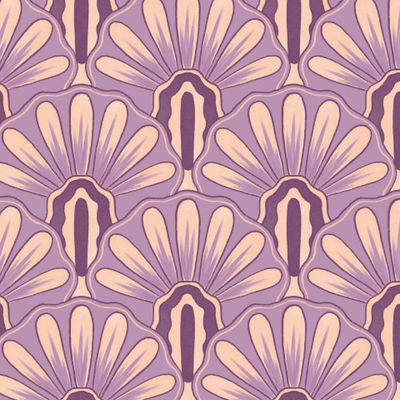 Павлиний хвост. Арт деко орнамент на светло-пурпурный фоне. Палитра Peach Fuzz.