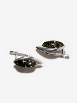 Серьги из серебра 925 с натуральным янтарем зеленого цвета