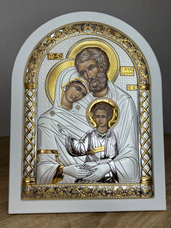 Св. Семейство, икона арочная, белое дерево 175х225
