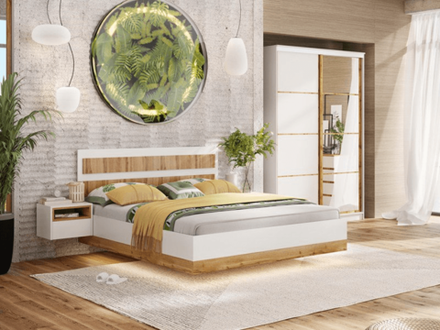 Дубай Кровать 1600 Белый жемчуг/Дуб Вотан