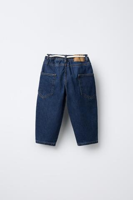 ZARA ДЖИНСЫ BAGGY С РЕМНЕМ, ВЫЦВЕТШИЙ СИНИЙ