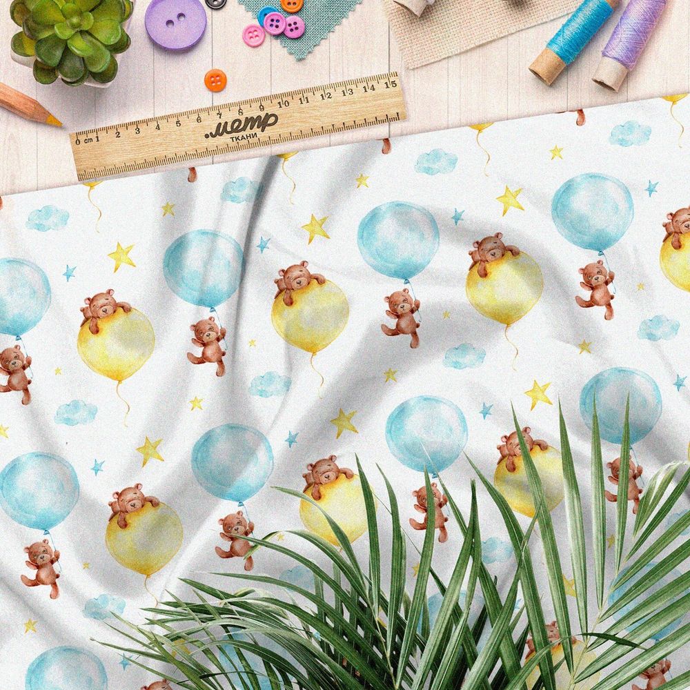 Ткань бифлекс мишки на воздушных шарах