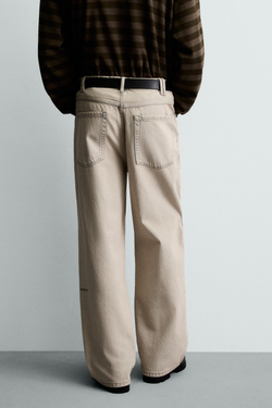 ZARA ДЖИНСЫ СВОБОДНОГО КРОЯ, ЭКРЮ/КОРИЧНЕВЫЙ