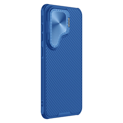 Чехол синего цвета от Nillkin с металлической откидной крышкой для камеры на Samsung Galaxy S24+ Плюс, серия CamShield Prop Case