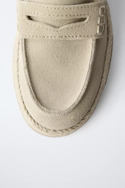 ZARA ЗАМШЕВЫЕ ЛОФЕРЫ В СПОРТИВНОМ СТИЛЕ, ПЕСОЧНО-КОРИЧНЕВЫЙ