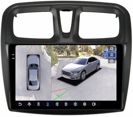 Магнитола для Renault Logan 2, Sandero 2 2014+ (рамка 10) - FarCar BX3051M-360 монитор 10.36" 2K QLED на Android 13, 6Гб+128Гб, CarPlay, 4G SIM-слот, 4 камеры в комплекте
