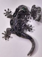 Брошь-кулон Ящерица с бабочкой серебро античное