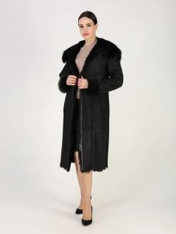 Дубленка зимняя натуральная с капюшоном длинная