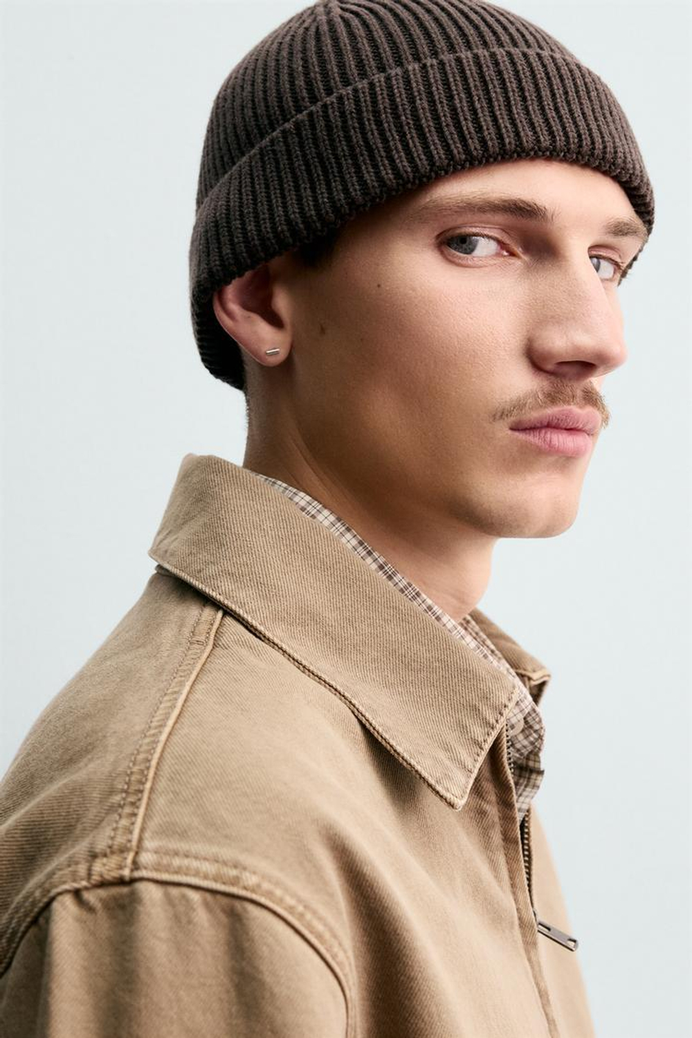 ZARA ТРИКОТАЖНАЯ ШАПКА ИЗ ХЛОПКА И КАШЕМИРА, КОРИЧНЕВЫЙ МЕЛАНЖ