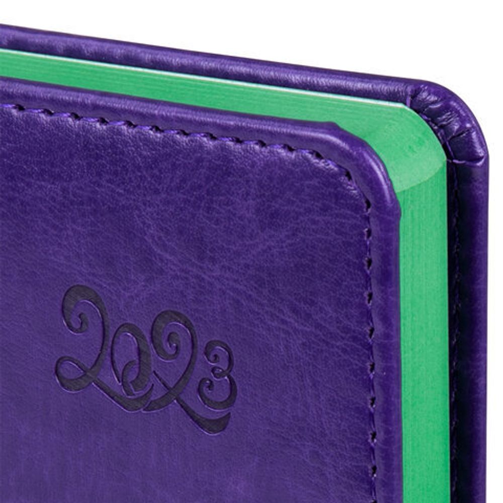 Ежедневник датированный 2023 А5 138x213 мм BRAUBERG "Rainbow", под кожу, сиреневый, 114052