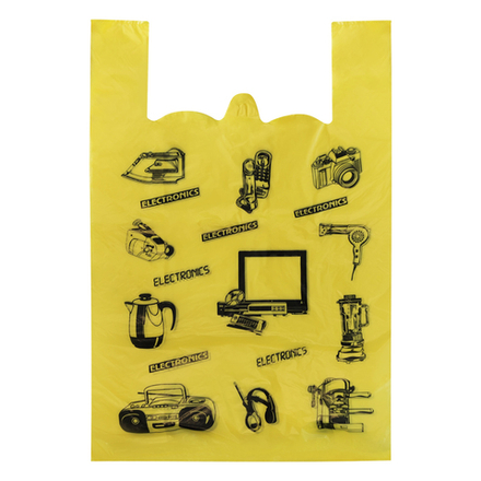 Пакет-майка ПНД 41+18*66 см, 20 мк, желтый Техника, 50 шт. в упак, прочный 500/50