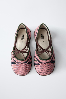 ZARA TIMELESZ - БАЛЕТКИ ИЗ КРУЖЕВА КРОШЕ, РОЗОВЫЙ