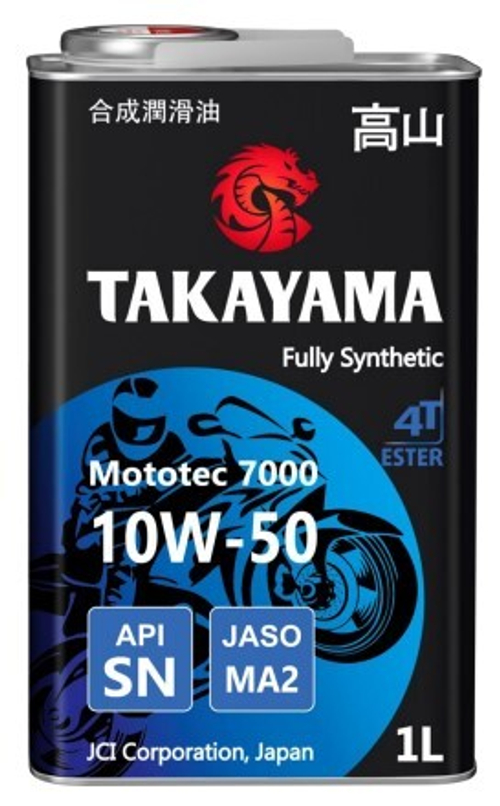 Масло Takayama 10W-50 Mototec 7000 4T API SN Jaso MA-2 металл синтетическое 1л / 10W50
