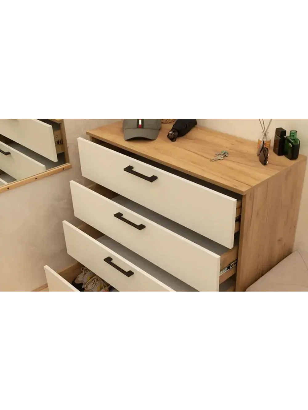 Комод для одежды Дуб Крафт золотой, Белый 92х41х84 см