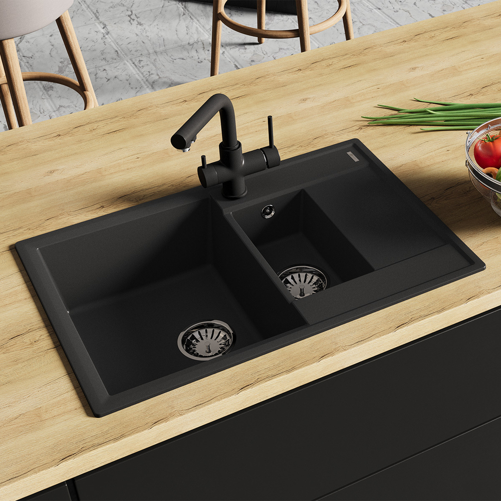 КУХОННАЯ МОЙКА ИЗ КВАРЦГРАНИТА LEMARK RAMZA 760 ЦВЕТ: АНТРАЦИТ (9910037)