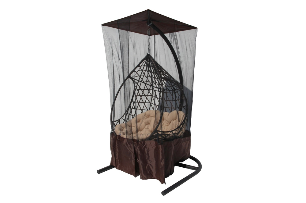 Кресло подвесное Фелиса с крышей арт.7021 (стойка+основание черн, корз.корич, подуш.беж. 3уп. (Т))