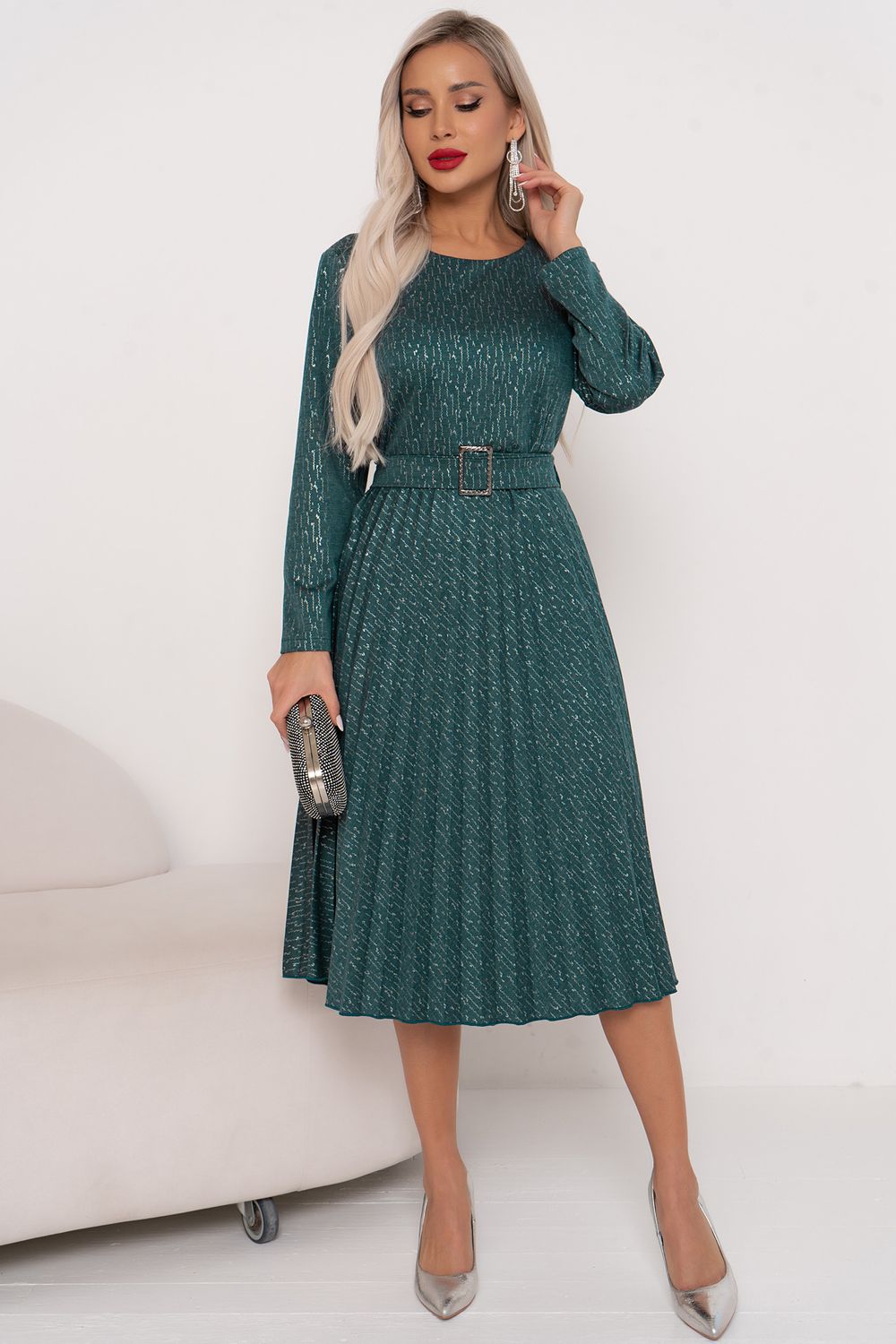 Платье с юбкой-плиссе (морская волна) Р11-2009/4 Nikol