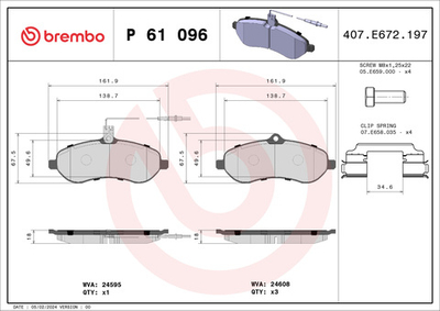 BREMBO - P61096-BRB - Brake Pad Set, disc brake