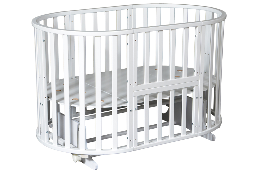 Детская кроватка Severyanka 3 белый (6в1, овальная, круглая, универсальный маятник, колесо) Витринный образец!