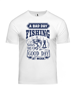 Футболка A bad day fishing прямая белая с синим рисунком