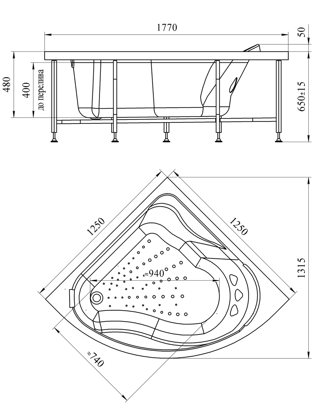 Акриловая ванна Radomir Vanessa (Радомир Ванесса) Альтея 125х125, с каркасом